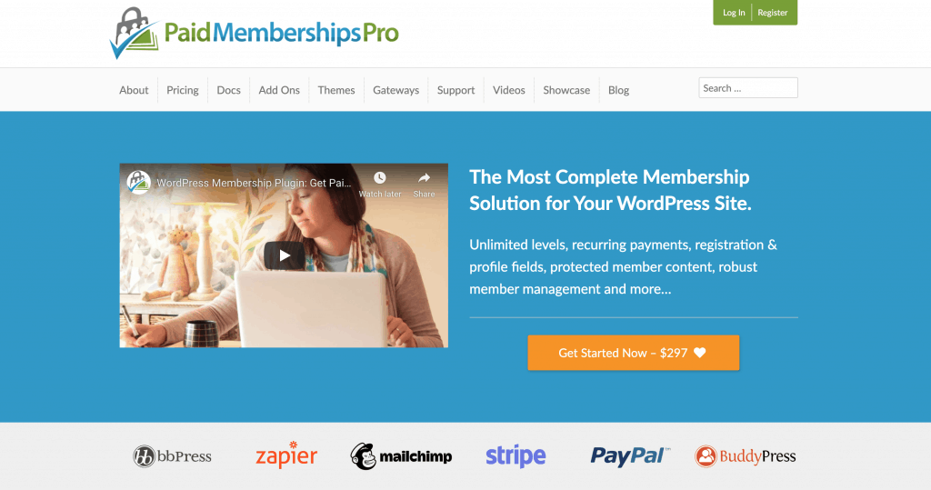 Paid Memberships Pro Home Page Screen Shot Link
